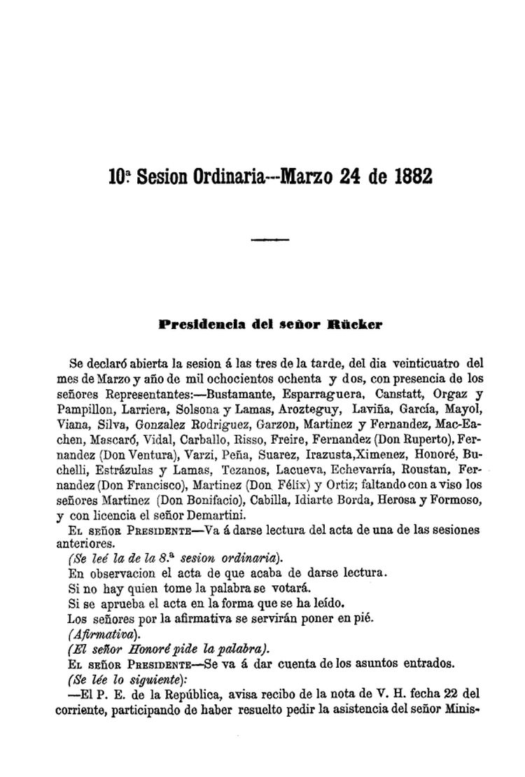 DIARIO DE SESIONES DE LA CAMARA DE REPRESENTANTES del 24/03/1882